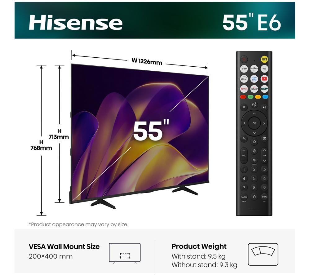 HISENSE E6S 55" LED 4K HDR Smart TV with Freely - 55E6STUK image number 2 of 14