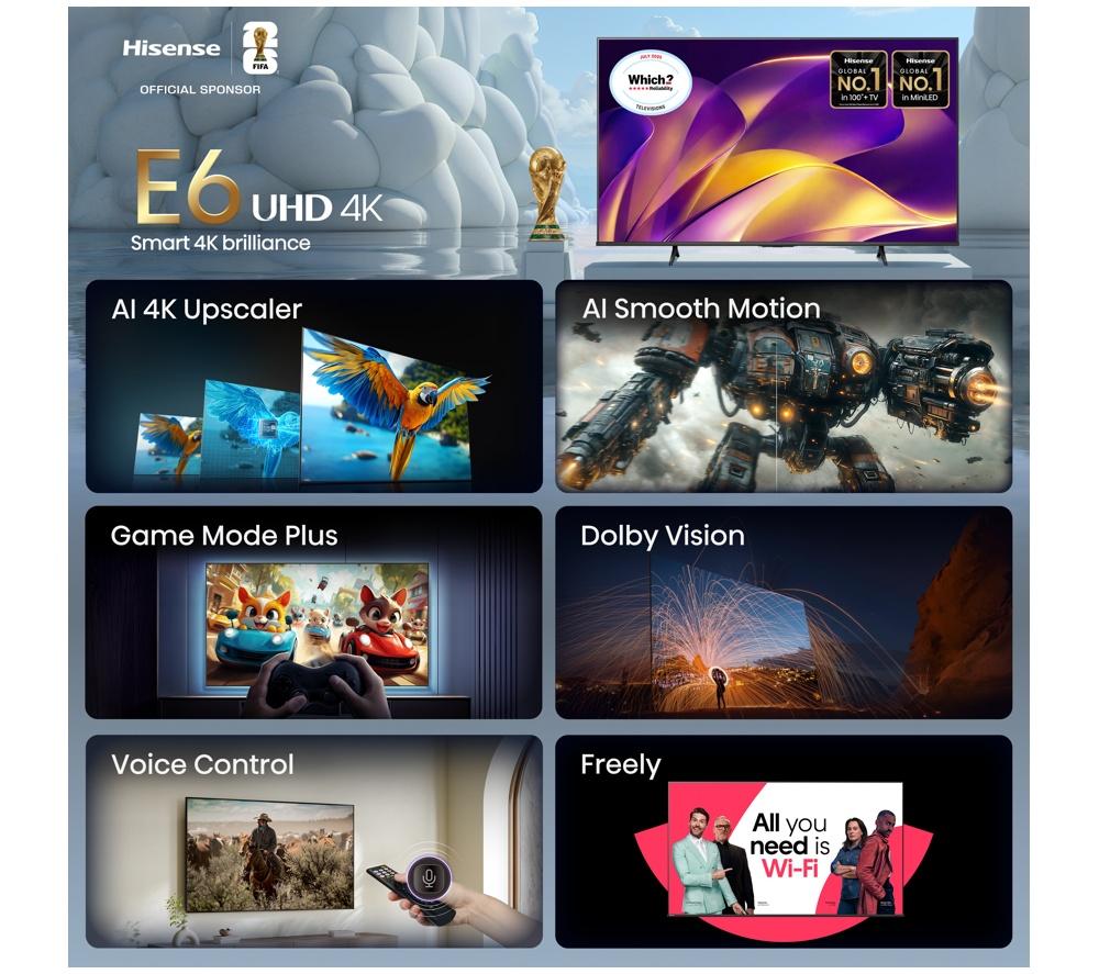 HISENSE E6S 55" LED 4K HDR Smart TV with Freely - 55E6STUK image number 3 of 14
