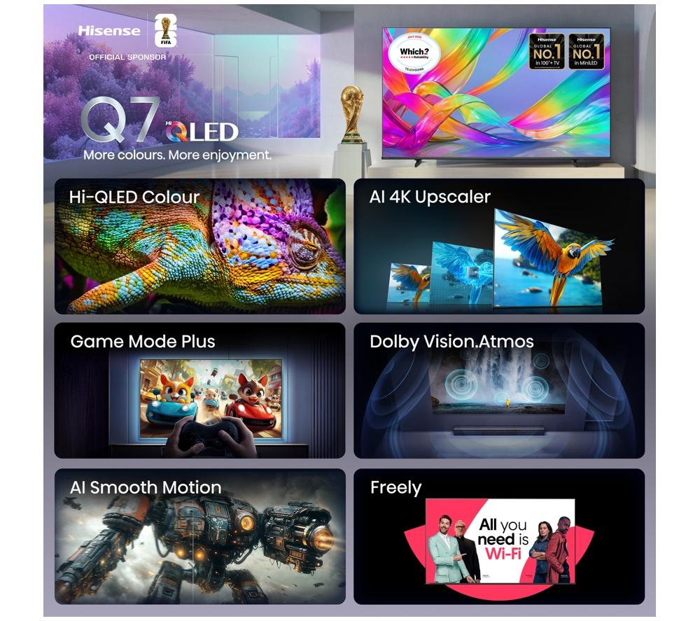 HISENSE Q7S 55" QLED 4K Smart AI TV with Freely - 55Q7STUK image number 3 of 15