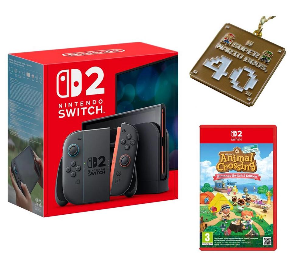 NINTENDO Switch 2 + Super Mario Bros 40th Anniversary Keychain + Animal Crossing: New Horizons Bundle
