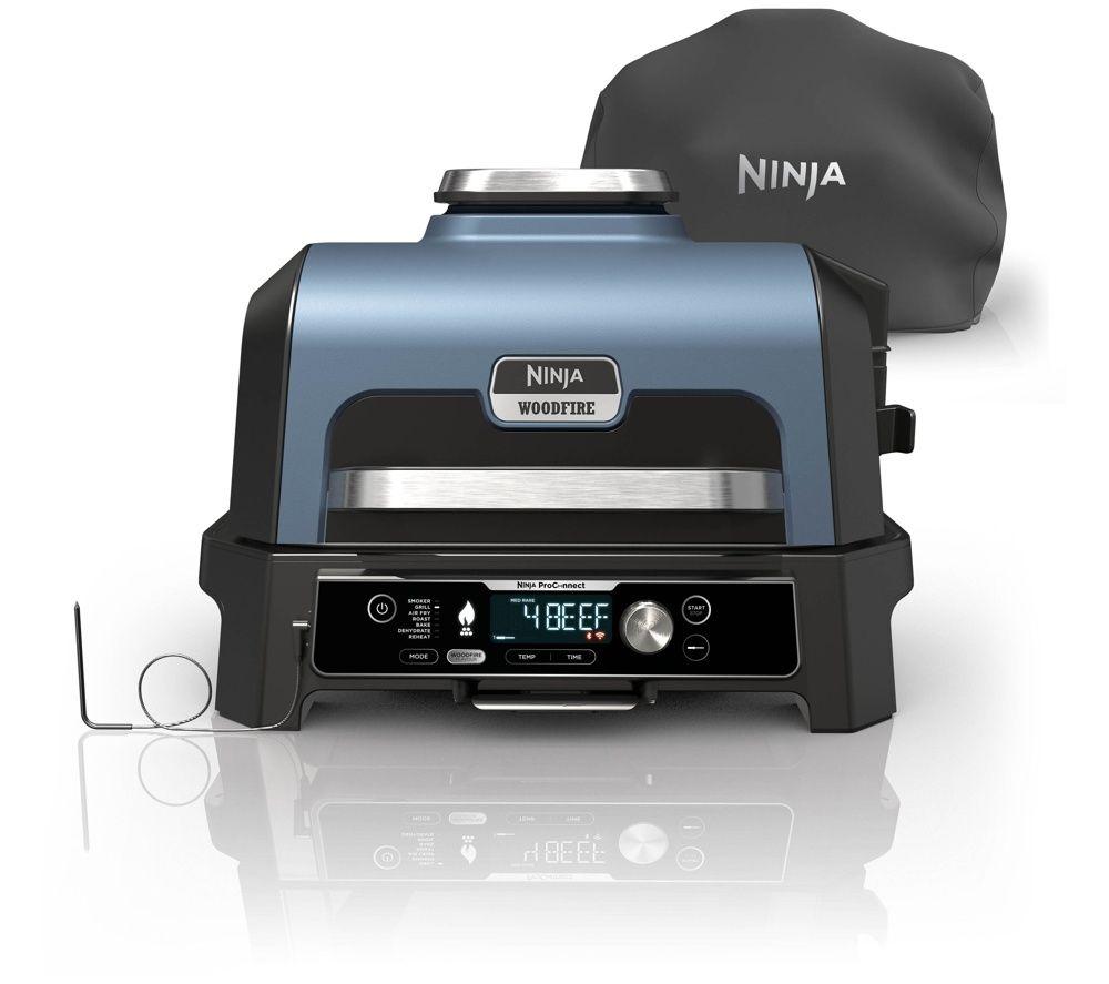 NINJA Woodfire Pro Connect XL OG903UK Outdoor Electric BBQ Grill & Smoker with Cover   Black & Blue