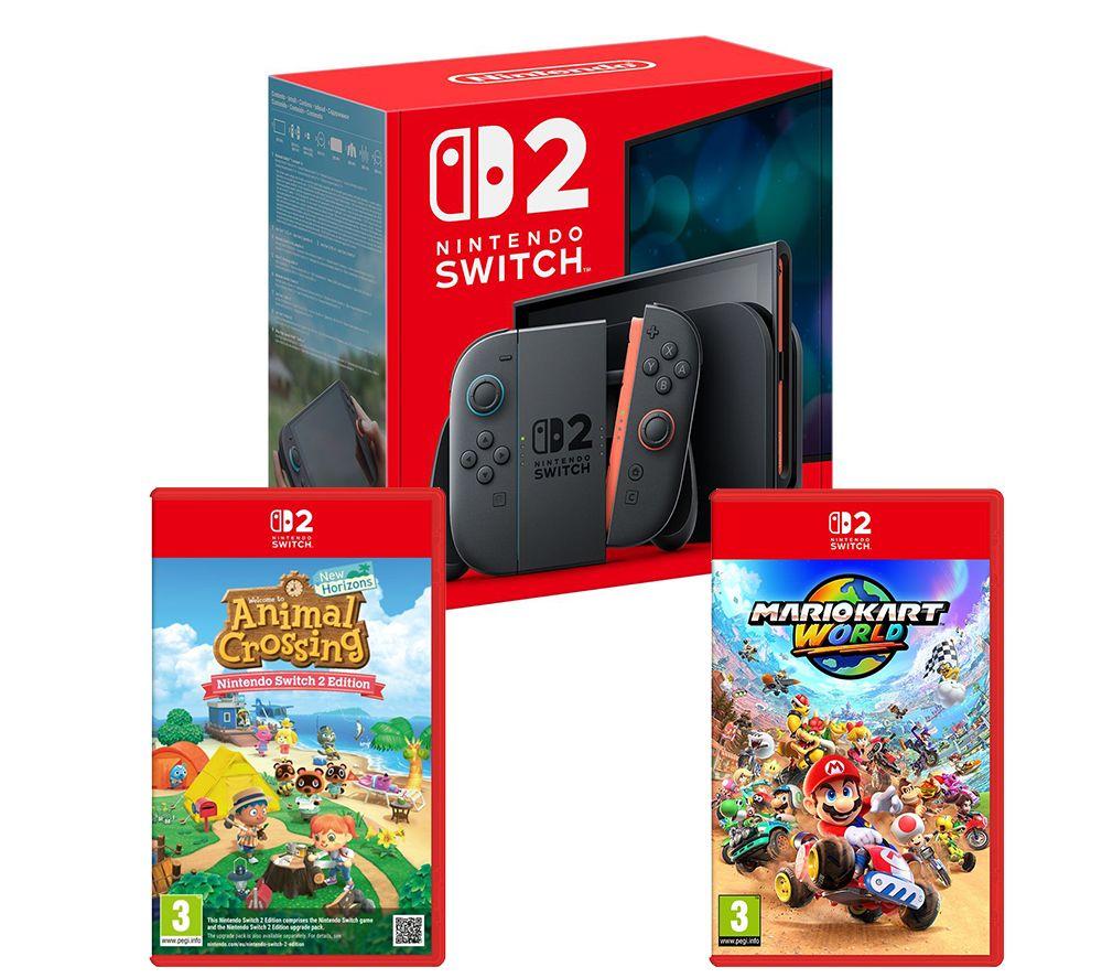 Nintendo Switch 2, Animal Crossing: New Horizons & Mario Kart World Bundle, Black