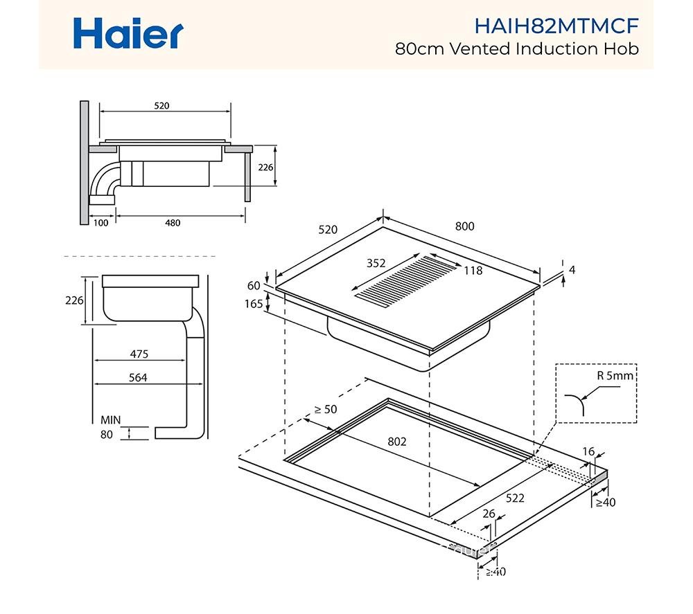 HAIER ID Dual Hob Series 6 HAIH82MTMCF 80 cm Vented Electric Induction Hob - Black image number 8 of 8