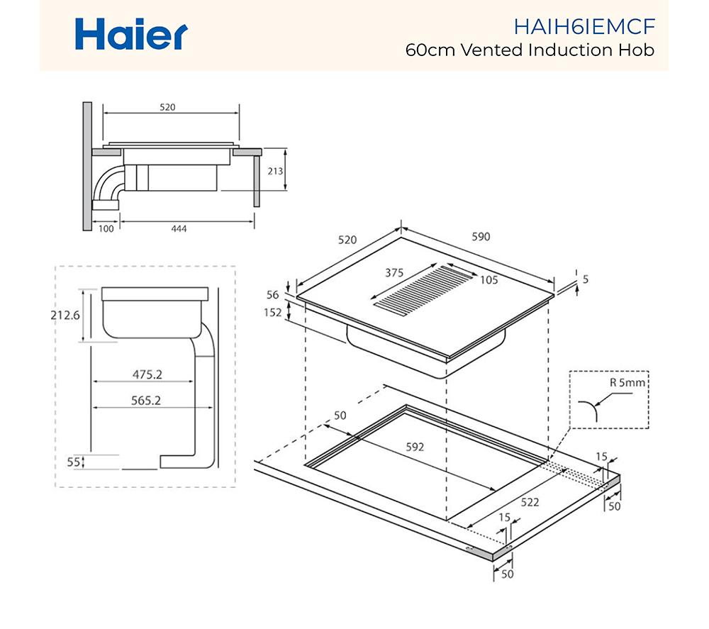 HAIER HAIH6IEMCF 60 cm Vented Electric Induction Hob - Black image number 8 of 8