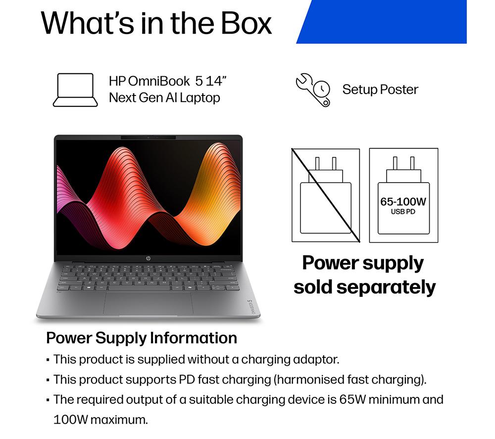 HP OmniBook 5 NGAI 14" Laptop - Intel&reg; Core&trade; Ultra 5, 512 GB SSD, Silver image number 3 of 26