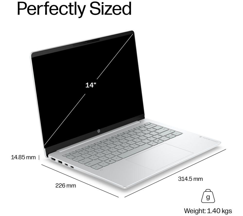 HP OmniBook 3 NGAI 14" Laptop - Snapdragon X, 256 GB SSD, Silver image number 7 of 8