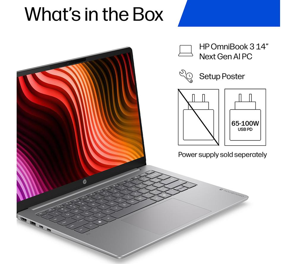 HP OmniBook 3 NGAI 14" Laptop - Snapdragon X, 256 GB SSD, Silver image number 24 of 34