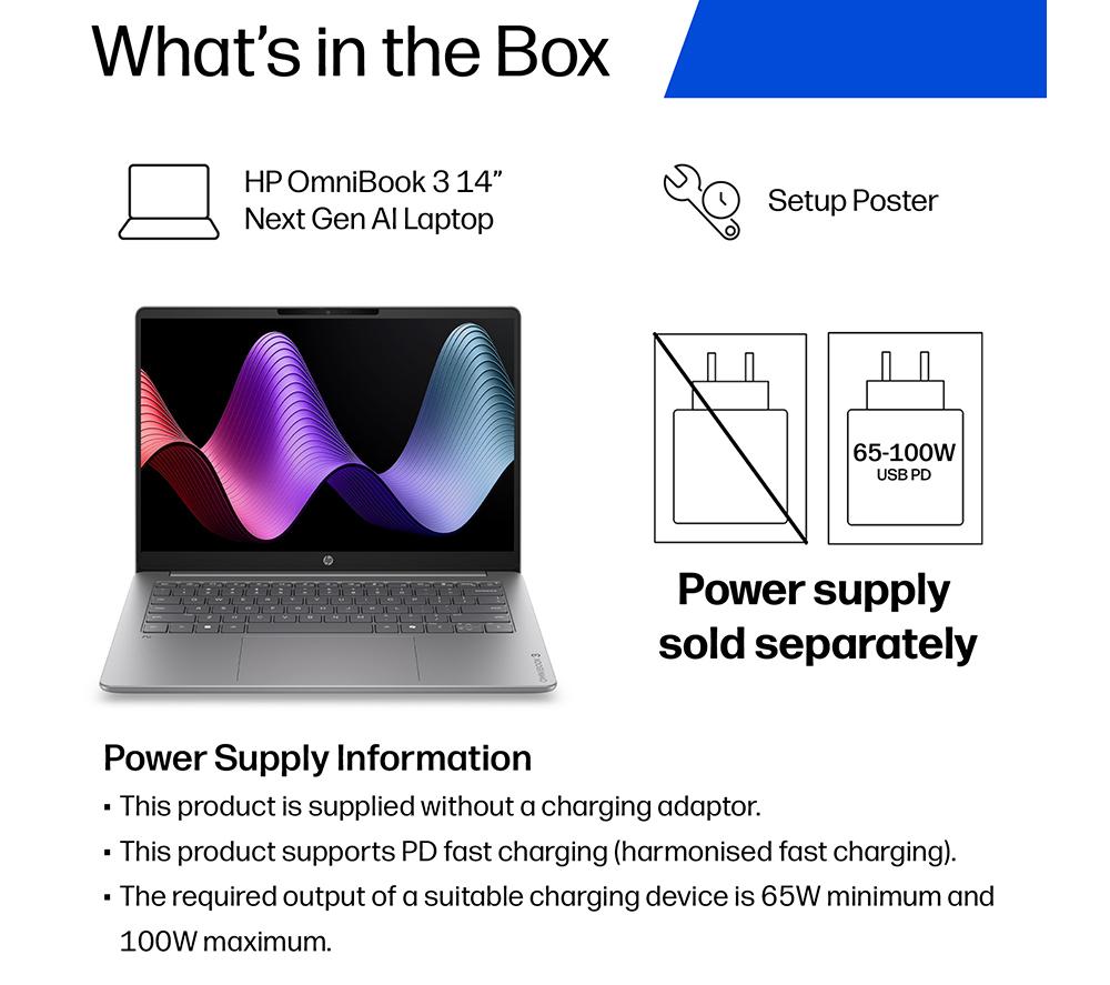 HP OmniBook 3 NGAI 14" Laptop - Snapdragon X, 256 GB SSD, Silver image number 29 of 34
