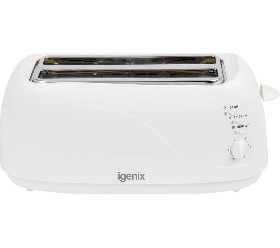 IGENIX IGT0420W Long-Slot 4-Slice Toaster - White