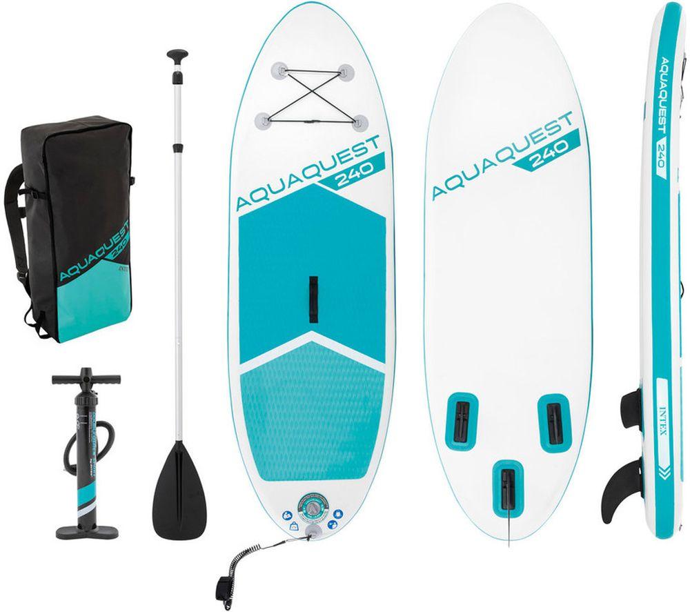 INTEX AquaQuest 240 Inflatable Paddle Board Package - White & Blue image number 2 of 9