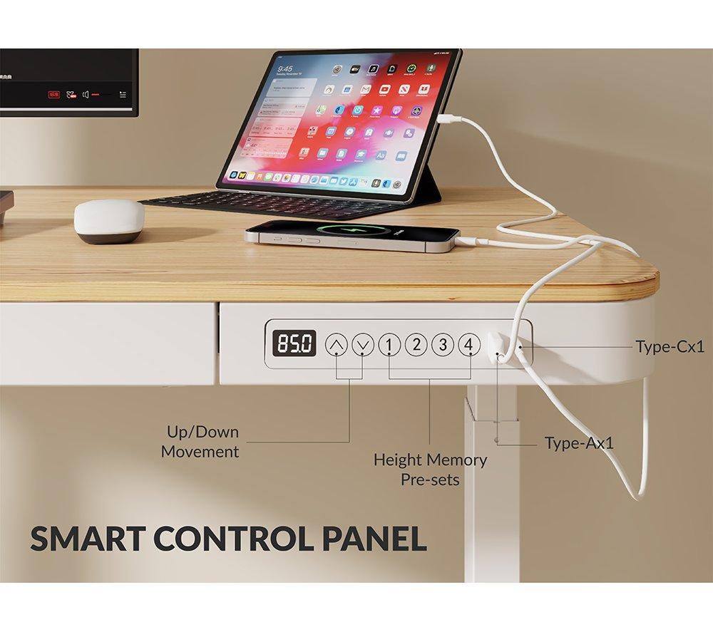 SANDSTROM SHTADJTLBC26 Height Adjustable Desk - White & Wood image number 2 of 5