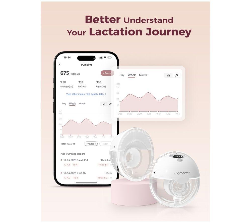 MOMCOZY M5 Smart Wearable Single Electric Breast Pump - Grey image number 4 of 7