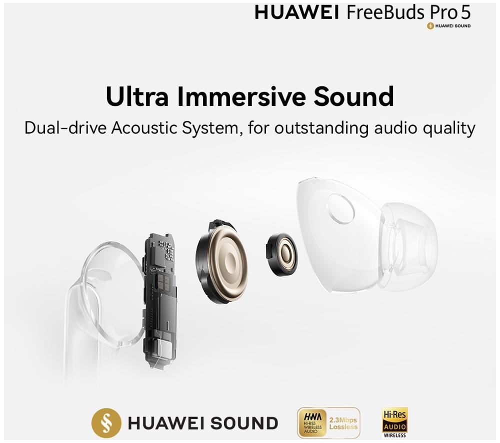 HUAWEI FreeBuds Pro 5 Wireless Bluetooth Noise‑Cancelling Earbuds - Sand image number 7 of 10