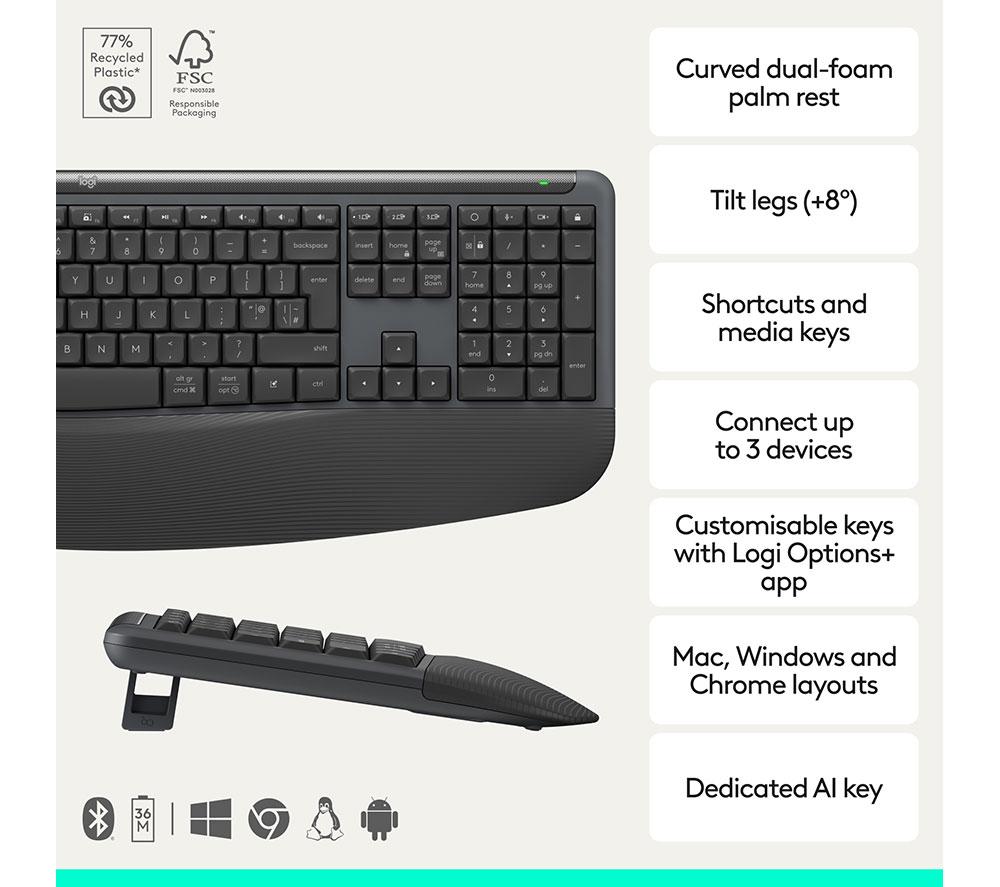 LOGITECH Signature Comfort Plus MK880 Wireless Keyboard & Mouse Set - Graphite image number 2 of 17