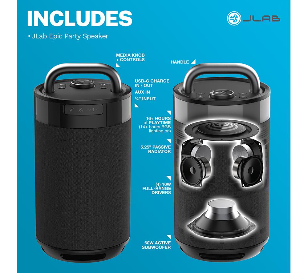 JLAB Epic Party Portable Bluetooth Speaker - Black image number 8 of 8