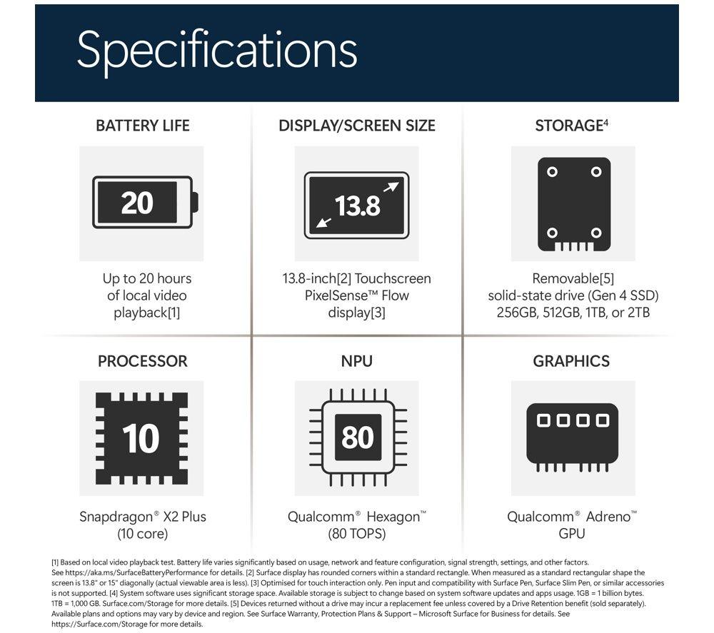 MICROSOFT Surface Laptop 13.8", Copilot+ PC - Snapdragon X2 Plus, 512 GB SSD, Platinum image number 10 of 18