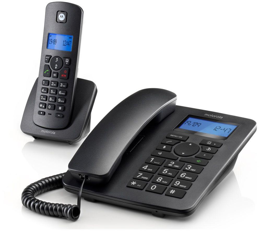 MOTOROLA C4201 Corded & Cordless Phone Combo - Twin Handsets, Black