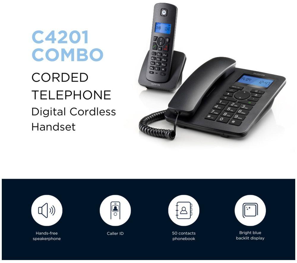 MOTOROLA C4201 Corded & Cordless Phone Combo - Twin Handsets, Black image number 3 of 3