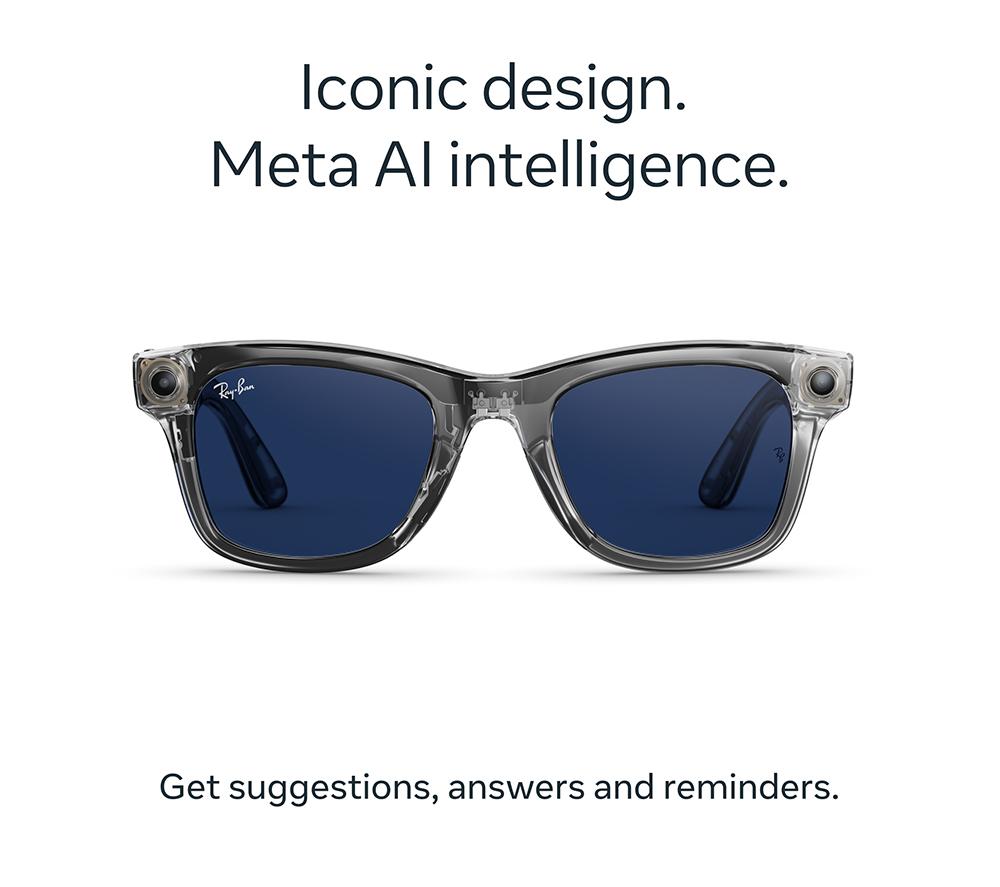 RAY-BAN META Wayfarer (Gen 2) Glasses - Shiny Transparent Grey with Clear to Sapphire Transitions Lenses image number 2 of 6