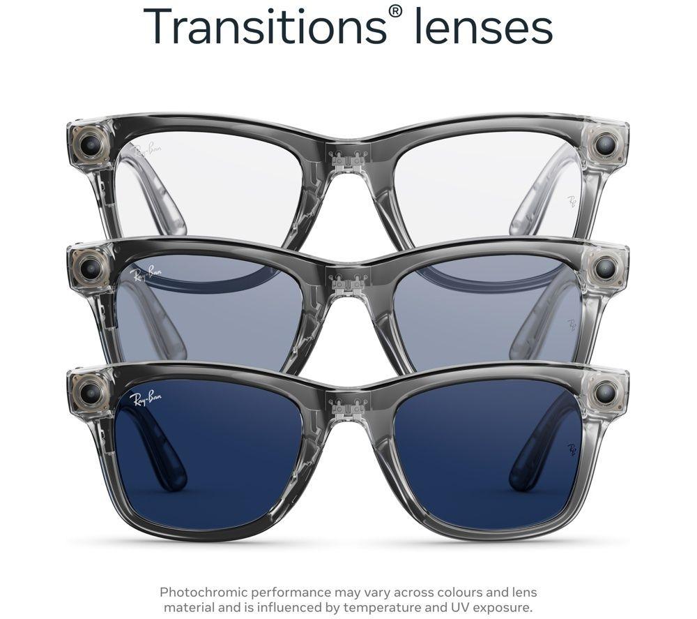 RAY-BAN META Wayfarer (Gen 2) Glasses - Shiny Transparent Grey with Clear to Sapphire Transitions Lenses image number 3 of 6