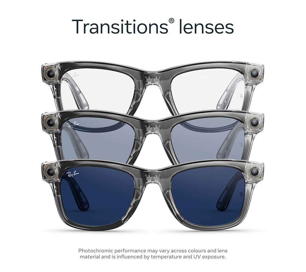 RAY-BAN META Wayfarer (Gen 2) Glasses - Shiny Transparent Grey with Clear to Sapphire Transitions Lenses image number 5 of 6