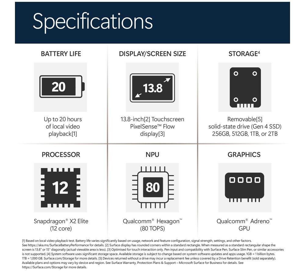 MICROSOFT Surface Laptop 13.8", Copilot+ PC - Snapdragon X2 Elite, 512 GB SSD, Platinum image number 10 of 18