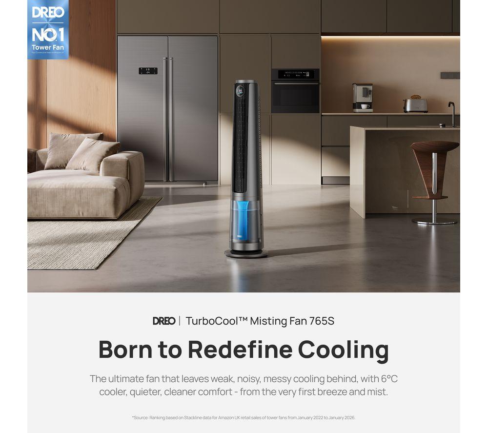 DREO TurboCool 765S Smart Tower Fan - Grey & Black image number 2 of 9