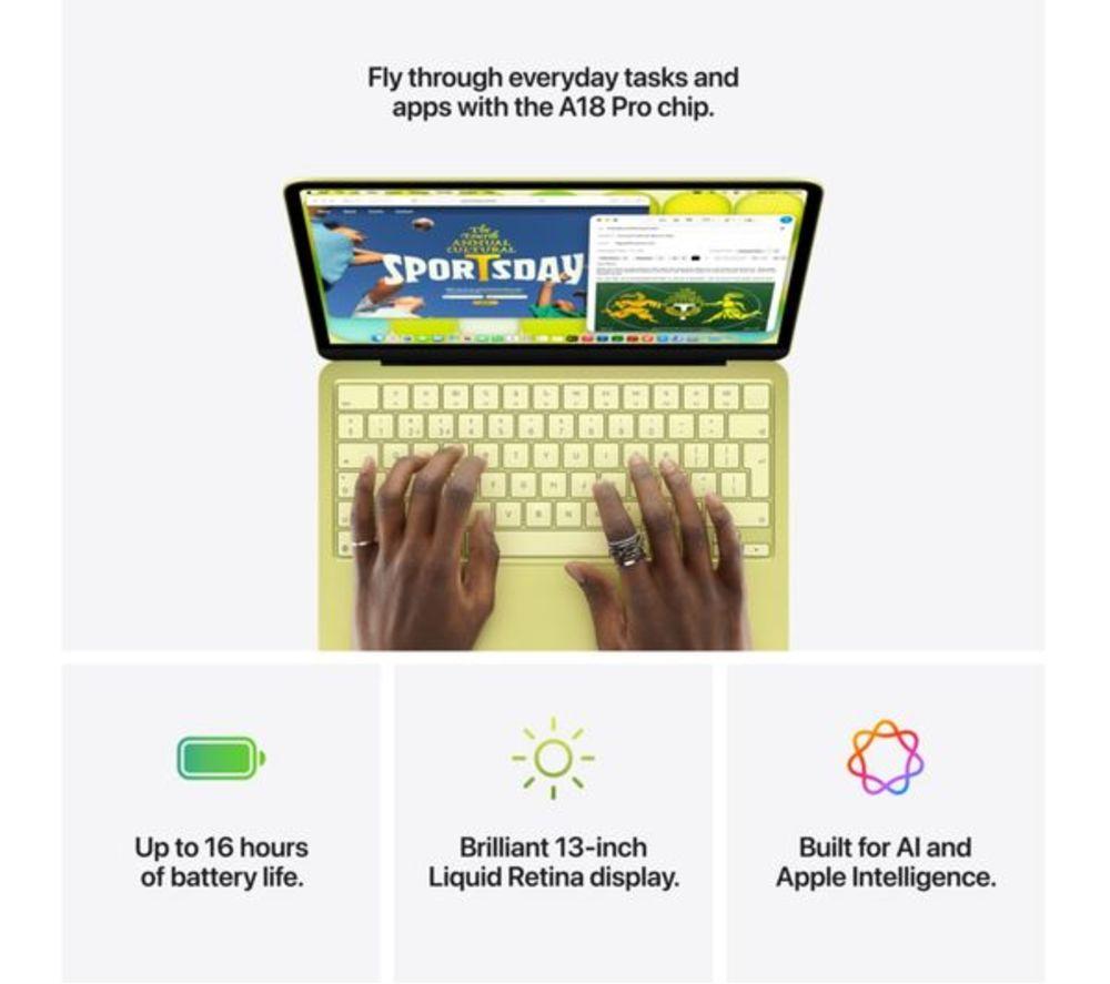 APPLE Refurbished MacBook Neo 13" (2026) - A18 Pro, 512 GB SSD, Citrus (Very Good Condition) image number 9 of 10
