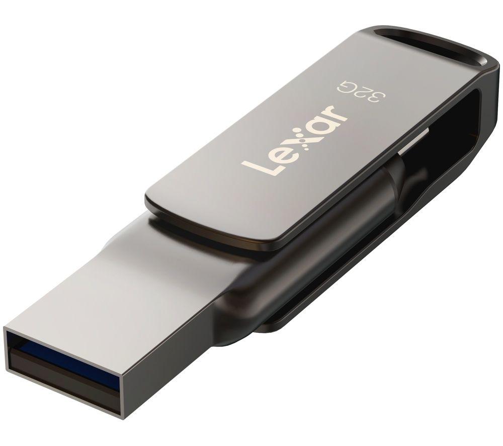 Lexar Jumpdrive D400 Dual Usb Type-C & Type-A Usb 3.1 Memory Stick - 32 Gb, Silver, Silver/Grey
