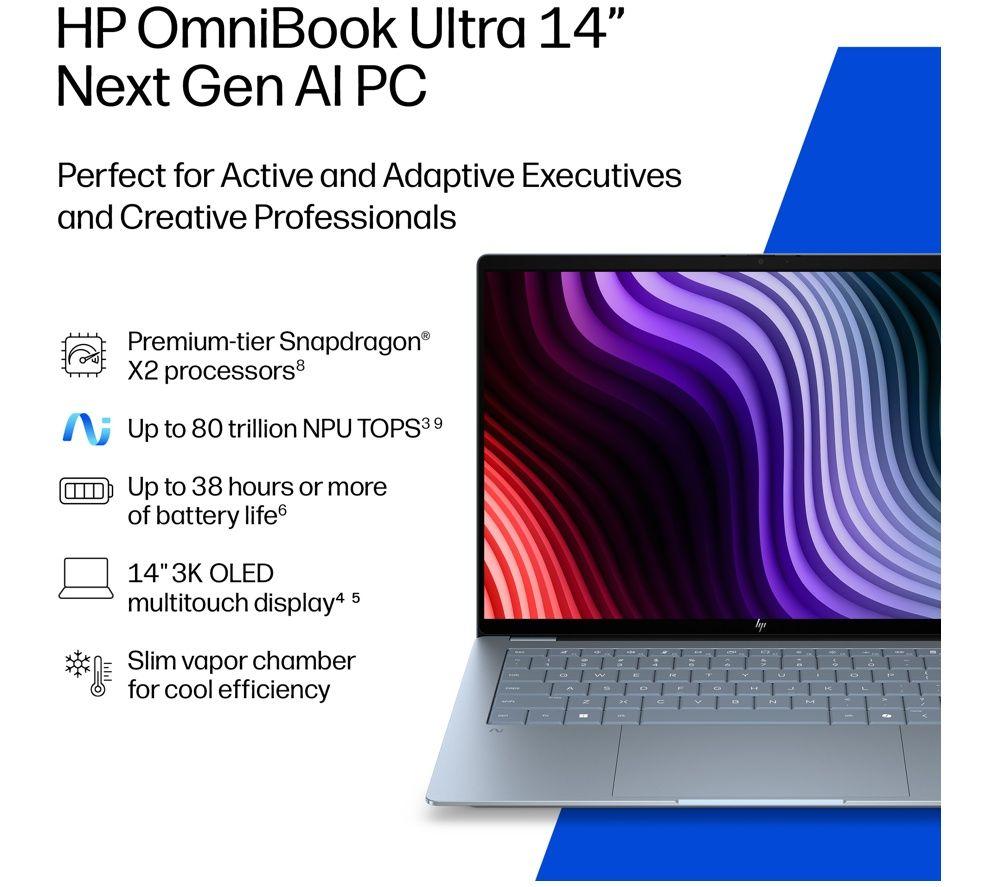 HP OmniBook Ultra 14" Laptop, Copilot+ PC - Snapdragon X2 Elite, 1 TB SSD, Stone Blue image number 5 of 9