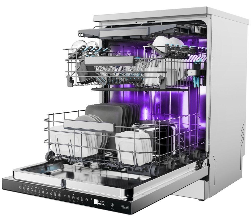 HAIER XF 4A4M4BX-80 Full-size WiFi-enabled Dishwasher - Silver image number 4 of 4