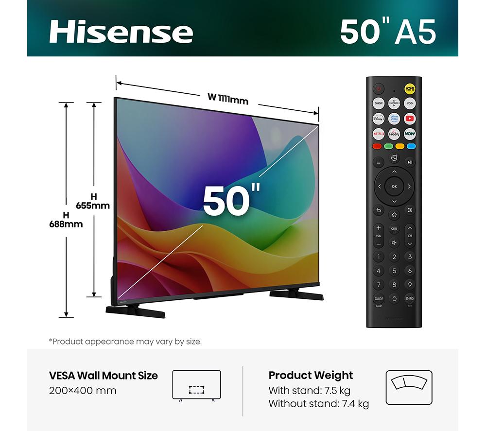 HISENSE A5S 50" QLED Full HD HDR Smart TV with Freely - 50A5STUK image number 2 of 14