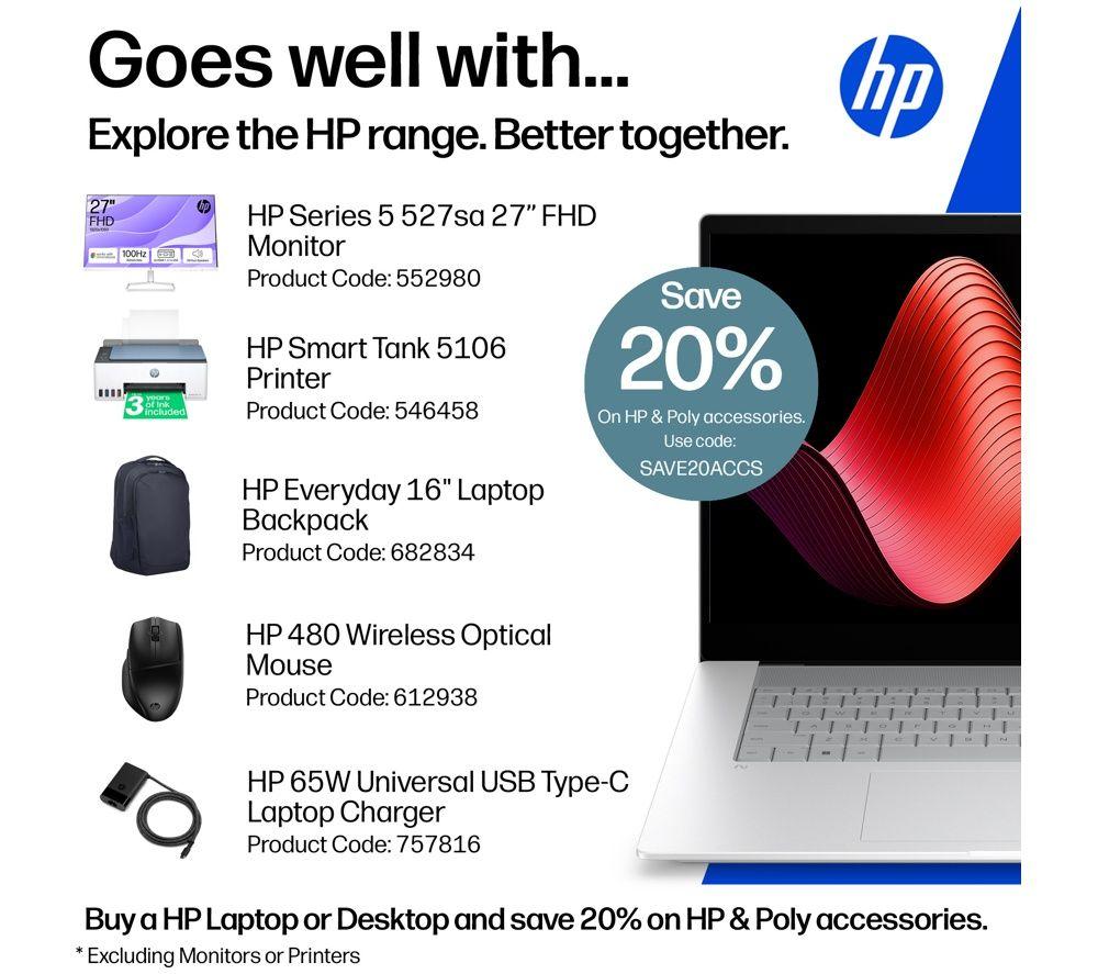HP OmniBook X NGAI 17" Laptop, Copilot + PC - Intel&reg; Core&trade; Ultra 5, 512 GB SSD, Glacier Silver image number 2 of 8