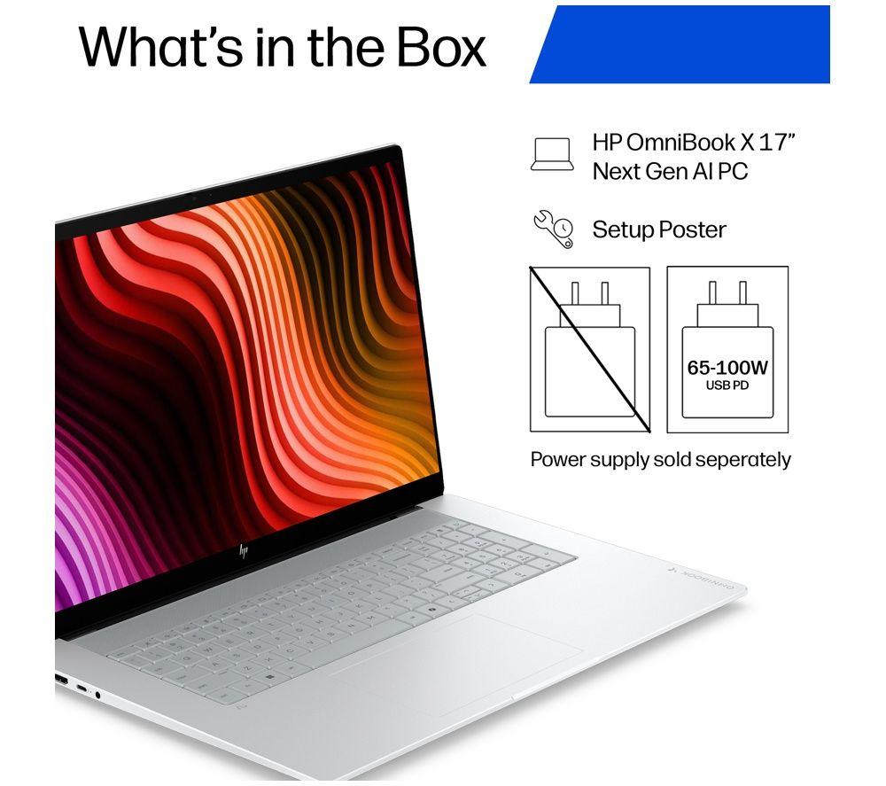 HP OmniBook X NGAI 17" Laptop, Copilot + PC - Intel&reg; Core&trade; Ultra 5, 512 GB SSD, Glacier Silver image number 4 of 8