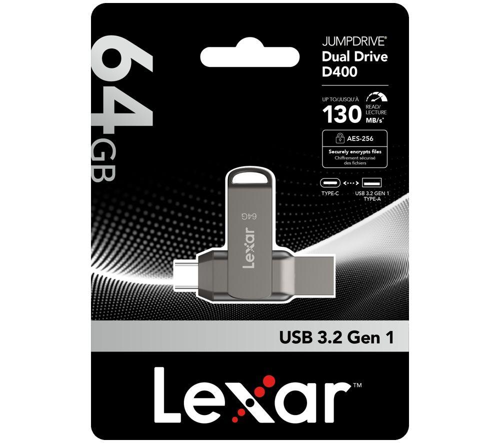 LEXAR JumpDrive D400 Dual USB Type-C & Type-A USB 3.1 Memory Stick - 64 GB, Silver image number 6 of 6