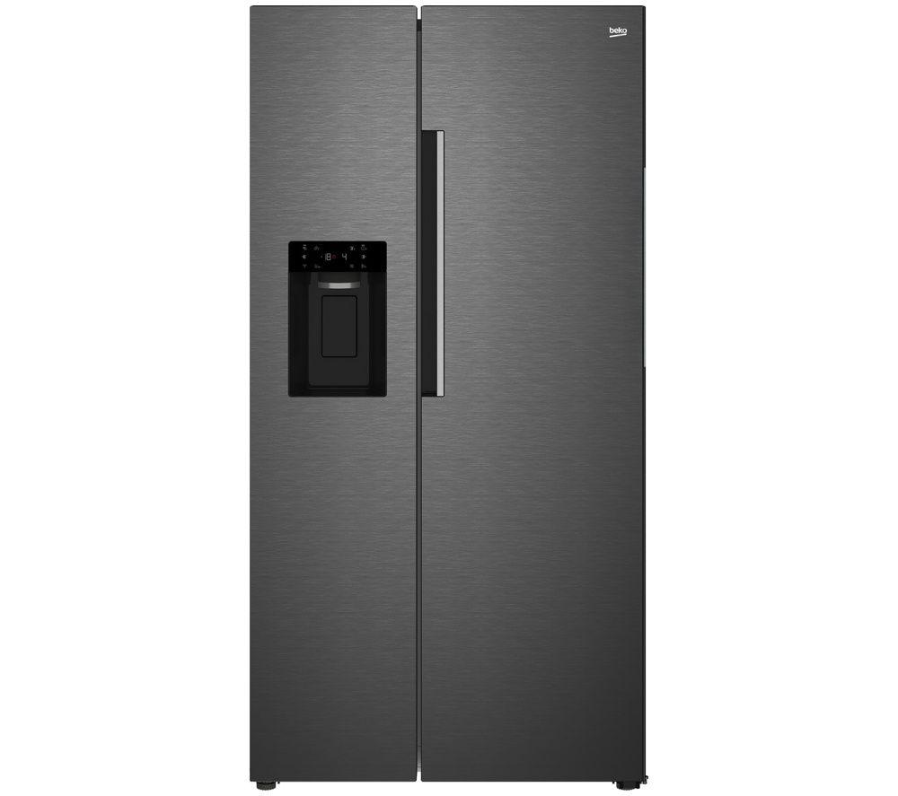 Beko HarvestFresh AeroFlow ASN492VPZ American-Style Fridge Freezer - Dark Inox