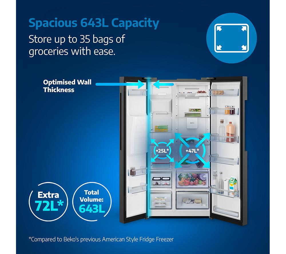 BEKO HarvestFresh AeroFlow ASN492VPZ American-Style Fridge Freezer - Dark Inox image number 21 of 21