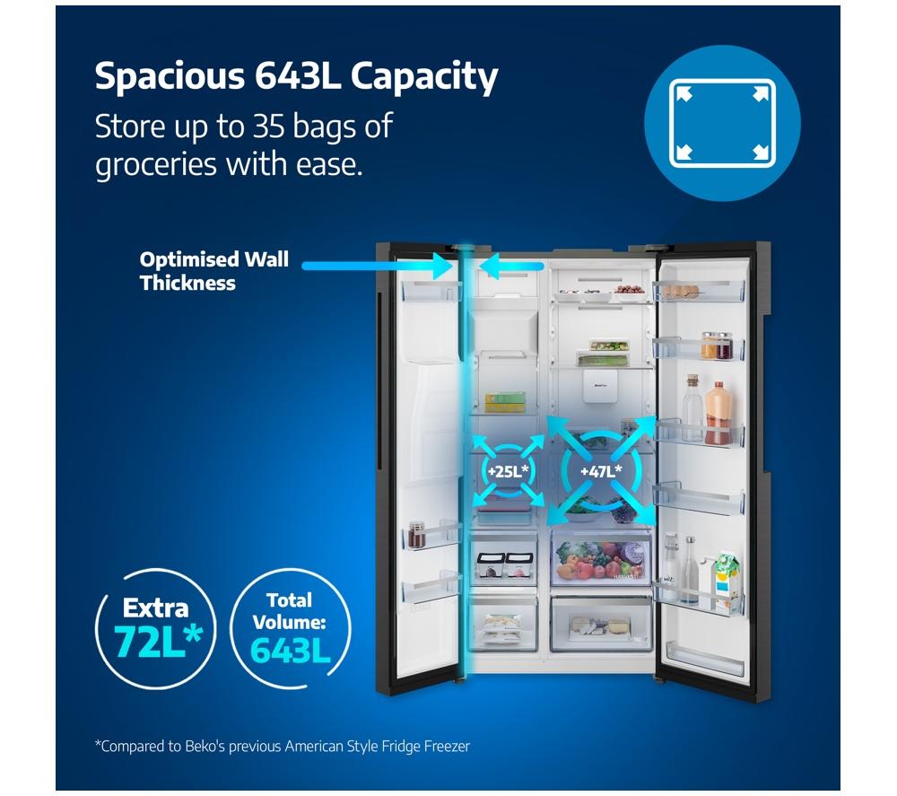 BEKO HarvestFresh AeroFlow ASN492VPZ American-Style Fridge Freezer - Dark Inox image number 22 of 29