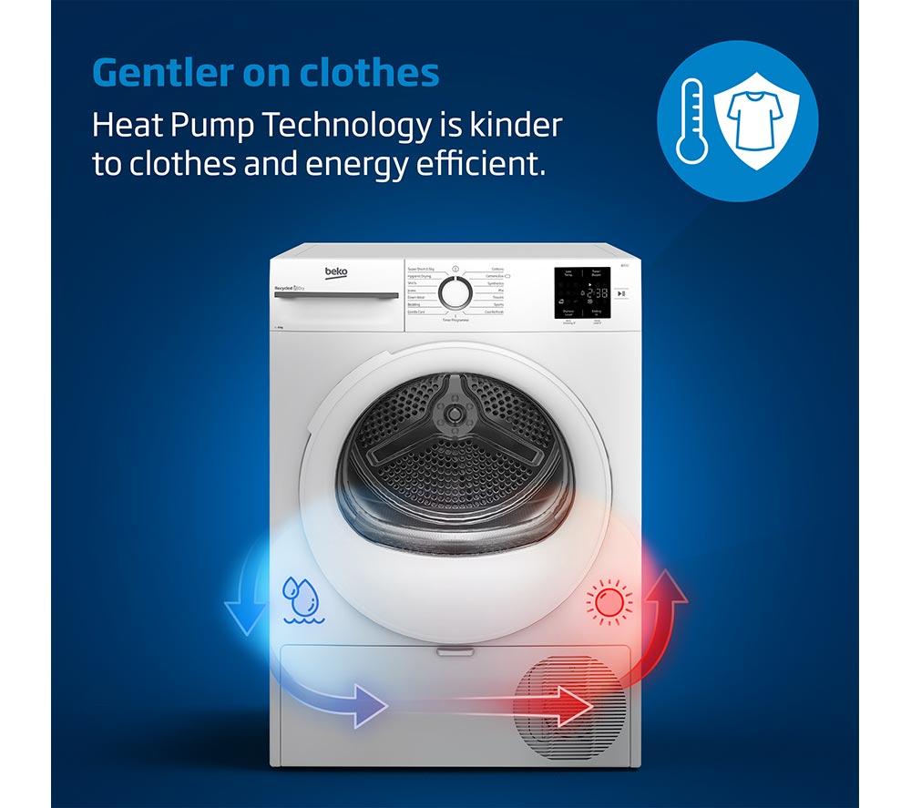 BEKO b300 NTIKP81121WN Integrated 8 kg Heat Pump Tumble Dryer - White image number 9 of 10