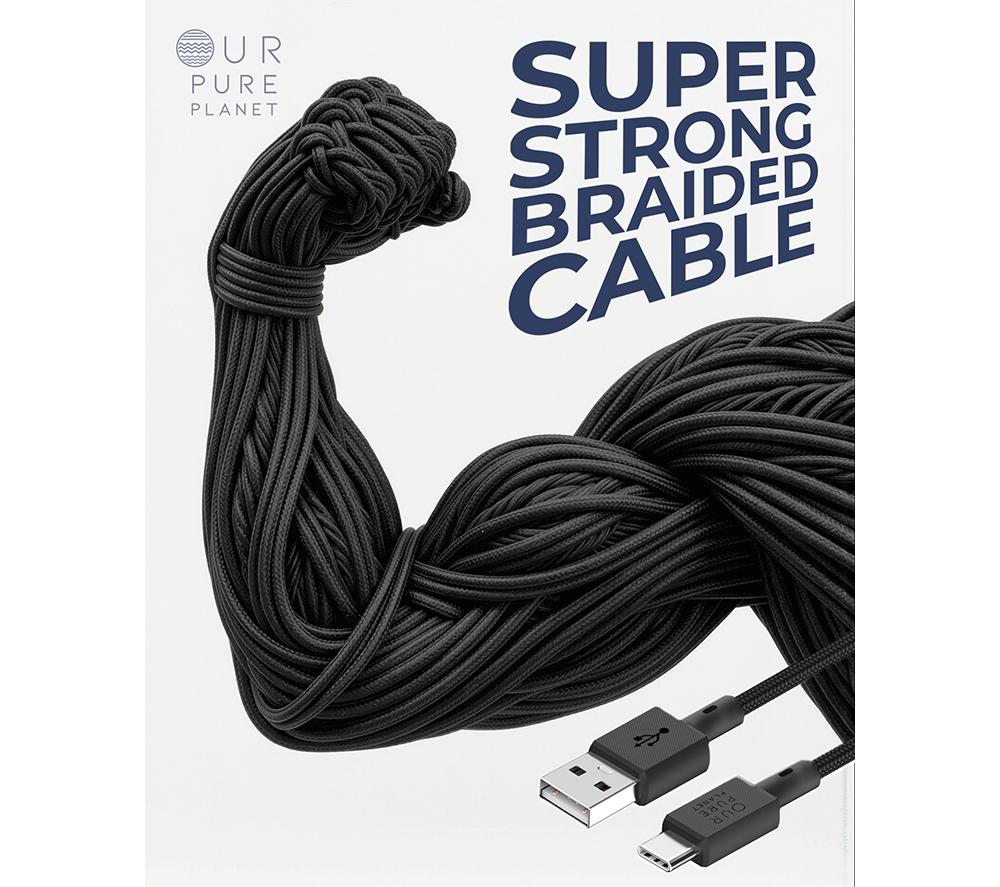 OUR PURE PLANET OPP102 Braided USB to USB-C Cable - 1.2 m, Black image number 9 of 13