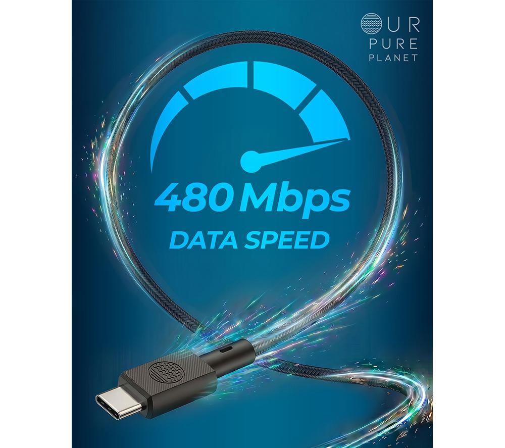 OUR PURE PLANET OPP102 Braided USB to USB-C Cable - 1.2 m, Black image number 11 of 13