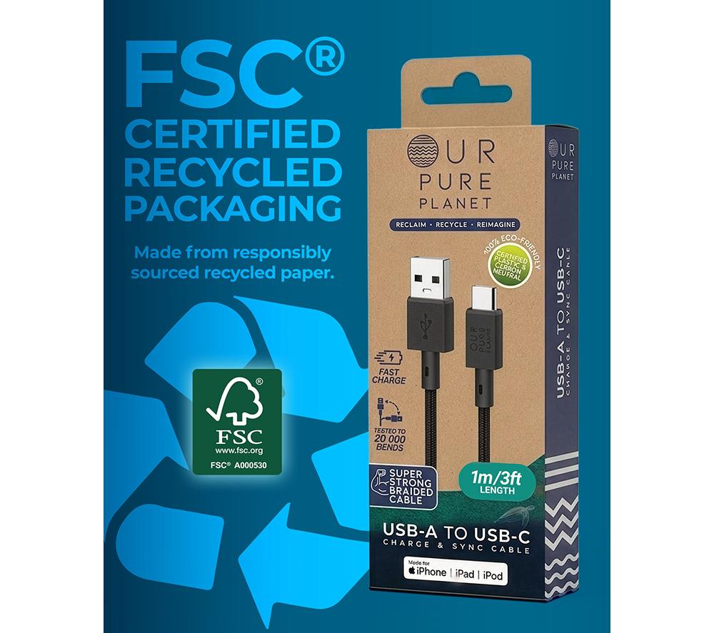 OUR PURE PLANET OPP102 Braided USB to USB-C Cable - 1.2 m, Black image number 13 of 13