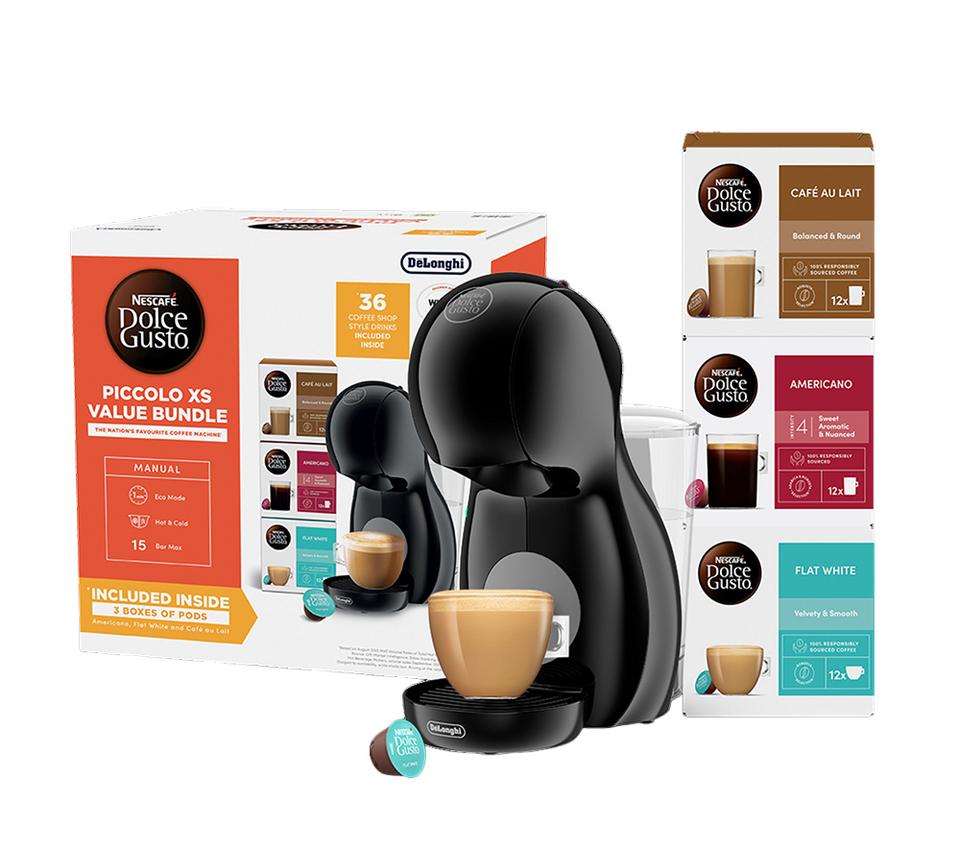 DOLCE GUSTO by De'Longhi Piccolo XS EDG210.BGY Coffee Machine Value Bundle - Black Grey