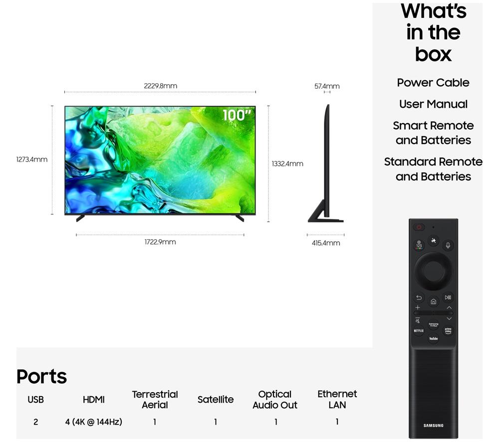 SAMSUNG QN80H 100" Neo QLED 4K Mini LED Vision AI Smart TV 2026 - QE100QN80H image number 8 of 12