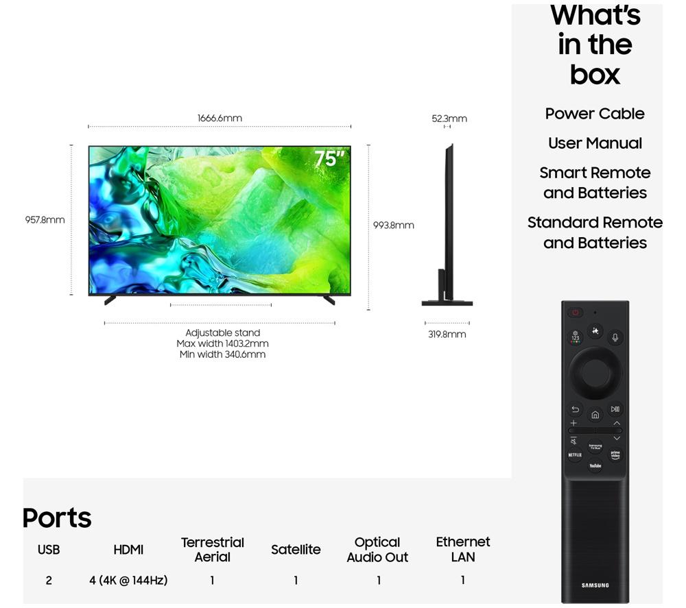 SAMSUNG QN80H 75" Neo QLED 4K Mini LED Vision AI Smart TV 2026 - QE75QN80H image number 8 of 12