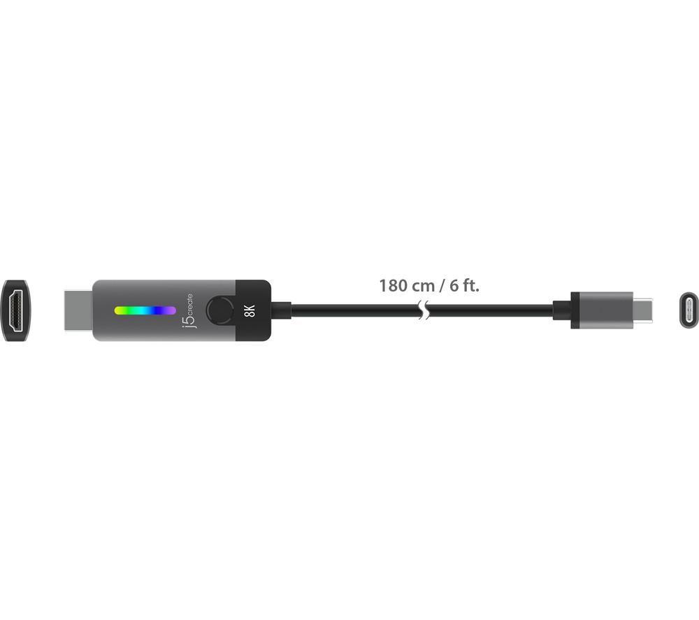 J5CREATE USB-C to HDMI 2.1 Ultra HD 8K Cable - 1.8 m image number 4 of 11