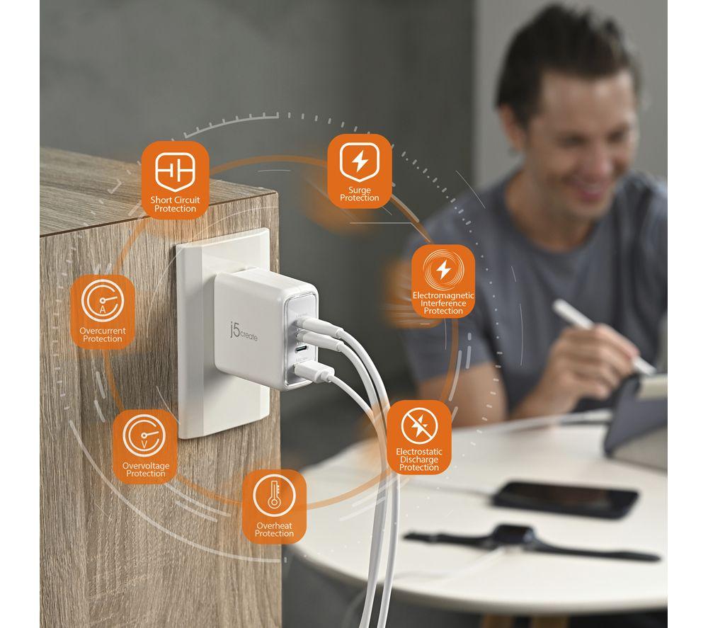 J5CREATE JUP4370EF-N 70 W GaN USB Charger - White image number 3 of 5
