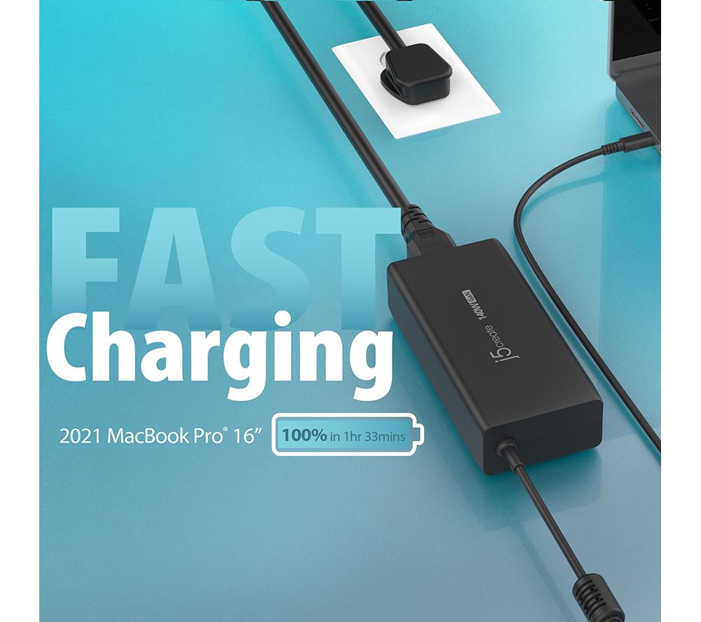 J5CREATE JUP17140-FN 140 W GaN USB Type-C Power Adapter - Black image number 6 of 7
