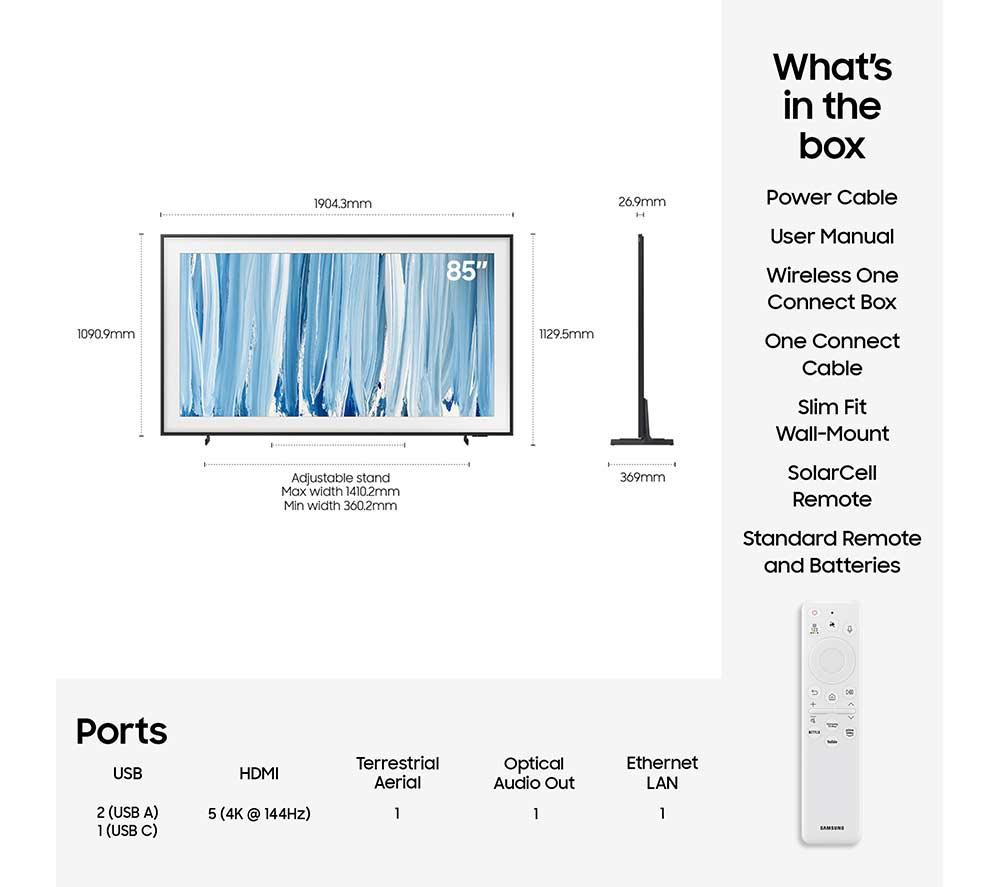 SAMSUNG The Frame Pro (2026) 85" Neo QLED 4K Art Mode Smart AI TV with Slim Fit Wall Mount - QE85LS03H image number 11 of 17