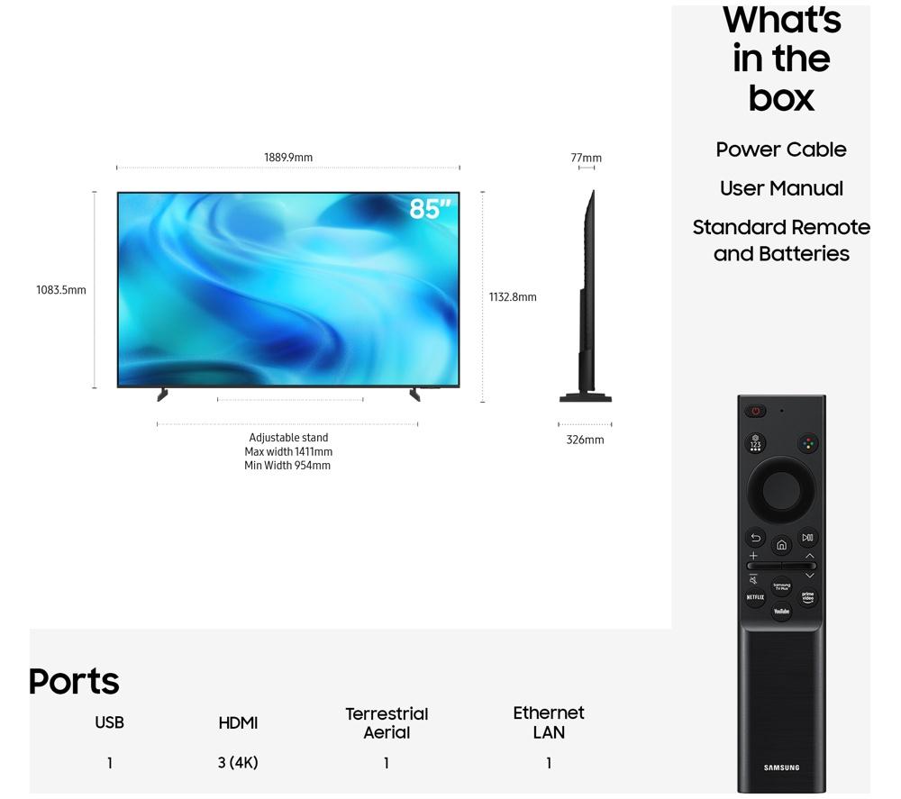 SAMSUNG U8000H 85" Crystal UHD 4K HDR Smart TV 2026 - UE85U8000H image number 7 of 11